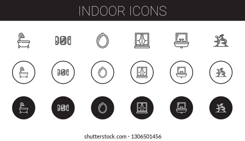 indoor icons set. Collection of indoor with bathtub, windows, window, sink, stationary bike. Editable and scalable indoor icons.