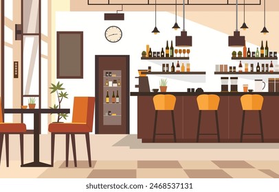 Indoor Interior Landscape in Cafe Restaurant with Bar and Chair Table for Customer