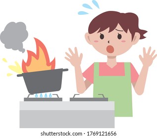 Indoor kitchen fire illustration material