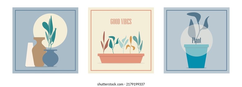 Indoor landscape garden potted plants isolated on white. Vector set of house indoor green plants in cartoon style. Green natural decor for home and interior. Cute trendy houseplants in pots and vases 
