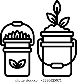 Indoor Metal Plant Containers vector outline icon design, Lawn and Gardening symbol, Farm and Plant sign, agriculture and horticulture equipment stock illustration, Steel Pots and Planters concept