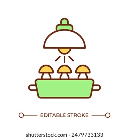 Indoor mushroom cultivation RGB color icon. Light for growth. Controlled environment. Fungiculture. Mushroom farming. Isolated vector illustration. Simple filled line drawing. Editable stroke