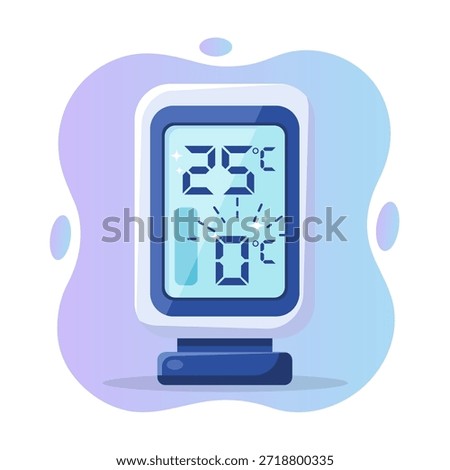 Indoor outdoor digital thermometer flat design vector illustration showing twenty five and zero degrees Celsius empty state ui element