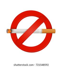 Indoor and outdoor facility no smoking safety sign bright red realistic with smoldering cigarette vector illustration 