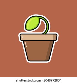 Indoor and outdoor potted plants garden landscape isolated on brown background. Perfect for both print and digital needs. Suitable web landing pages, icons, stickers and poster backgrounds.