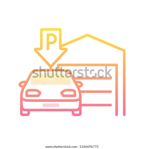 Indoor parking\
vector linear illustration with a car near covered parking garage\
isolated on white\
background.