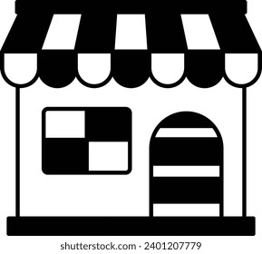 Indoor Pizza Shop Concept, cafe facade on street vector outline icon design, Retail Food delivery service symbol, contact-less Meal Courier Sign, Grocery pickup stock illustration