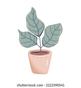 Indoor plant in beige pot. Flat simple vector illustration