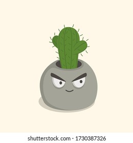 Indoor plant. Cactus in a pot. Emotions Insidious smile. Cute vector illustration. Cartoon character.