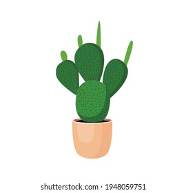 Indoor plant cactus in a pot for interior decor at home, office, indoor use. Vector illustration isolated on white background. Trendy home decor with plants, urban jungle.