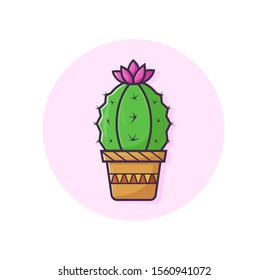 Indoor plant cactus in a pot. Vector flat cartoon illustration for web sites, infographics design, banners