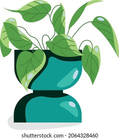 Indoor Plant In Cartoon Style. Flower In Pots. Philodendron In A Tall Pot On A White Background. 