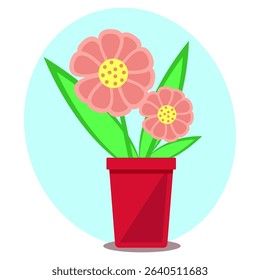 Indoor plant chamomile flower, gerbera in a pot. Isolated on a light background in a flat style