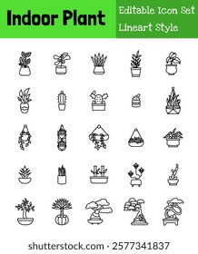 Indoor Plant Collection Icon Set Lineart Style