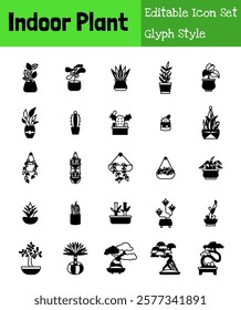 Indoor Plant Collection Icon Set Glyph Style