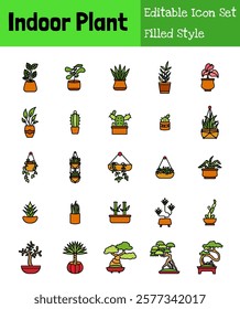 Indoor Plant Collection Icon Set Filled Style