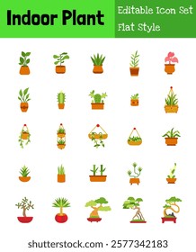 Indoor Plant Collection Icon Set Flat Style