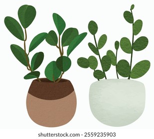 Indoor Plant Doodle Watercolor Style Minimalist and Trendy Concept Vector for Print and Social Media Posts