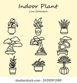 Indoor Plant Editable Icons Set Line Style. Plant, Bonsai, Flower, Leaf, Indoor, Home. Outline Collection