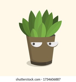 Indoor plant. Flower in a pot with eyes. Cute vector illustration of a kawaii character.