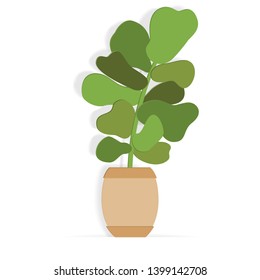Indoor plant in a flower pot in paper art style. Hand drawn vector succulent. 
