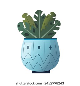 Indoor plant haworthia in a pot for interior decor at home, office, indoor use. Vector illustration isolated on white background. Trendy home decor with plants, urban jungle. Succulent