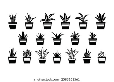 Indoor Plant Icon Collection – Flat and Line Art Styles