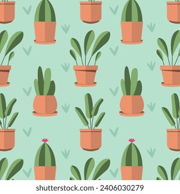 Indoor plant icons Pattern background Vector illustration