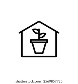 indoor plant inside house icon Black and white outline vector