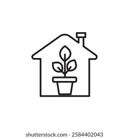 indoor plant inside house icon black and white vector outline sign