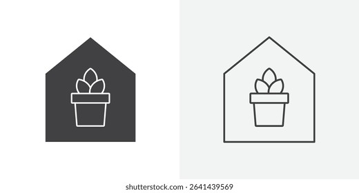 indoor plant inside house icon Line graphics illustration