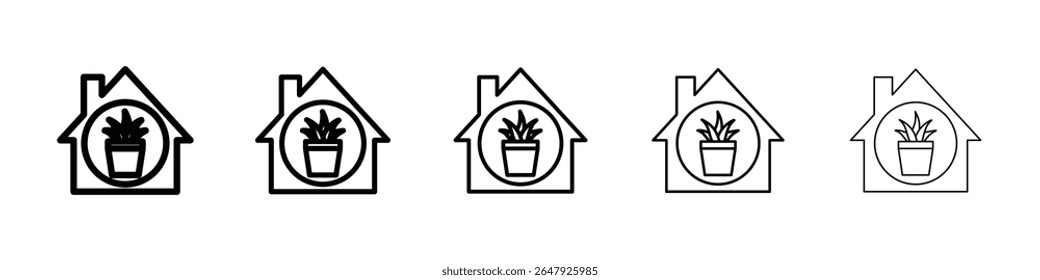 indoor plant inside house icon isolated vector on white background set