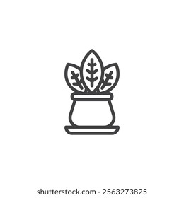 Indoor Plant line icon. linear style sign for mobile concept and web design. A potted plant with lush leaves outline vector icon. Symbol, logo illustration. Vector graphics