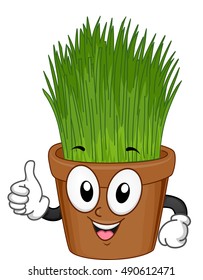 Indoor Plant Mascot Illustration of an Grass in a Pot Giving a Thumbs Up