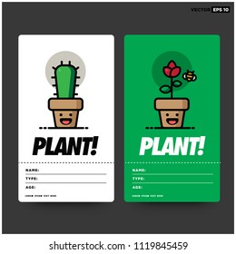 Indoor Plant Name ID Tag Card Design Vector Illustration with Smiley Face Type and Age Details 