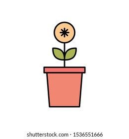Indoor Plant for Patio Living Area Decoration Vector Icon, Succulent Plant Pot on white background
