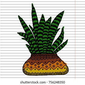 Indoor plant in pots on copybook background. Vector illustrations.