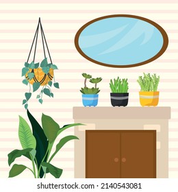 indoor plants card and mirror