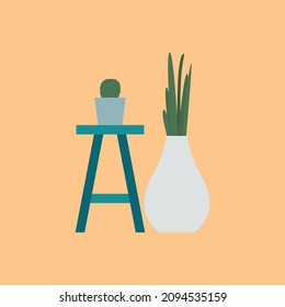 Indoor Plants Cartoon Flat Vector Illustration