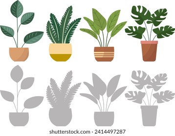 plantas interiores de estilo plano sobre el vector de fondo blanco