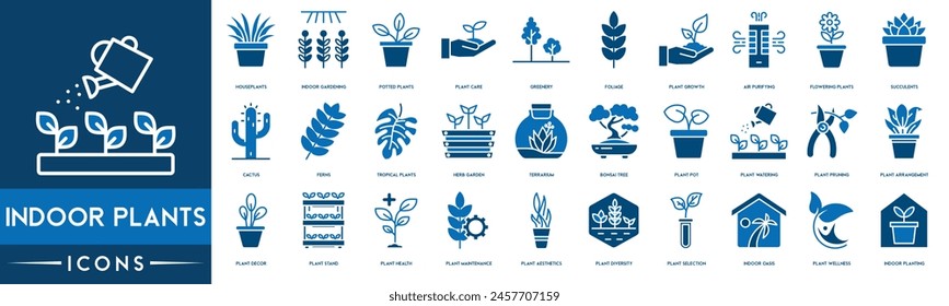 Icono Plantas de interior. Plantas de la casa, jardinería interior, plantas en macetas, cuidado de plantas, vegetación, follaje, crecimiento de plantas y purificación del aire icono