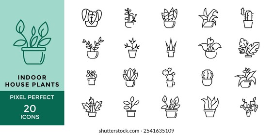 Conjunto de iconos de plantas de interior, planta de casa Elegante y moderno Vector botánico Línea Arte Variedades exóticas Jardinería Amante Iconos para el Sitio web, App, Página