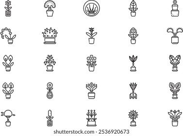 La colección de iconos de plantas de interior es una Ilustración vectorial con trazo editable.