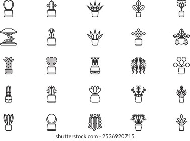 La colección de iconos de plantas de interior es una Ilustración vectorial con trazo editable.