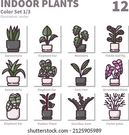 Indoor Plants icons set, Color, vector and illustration set 1