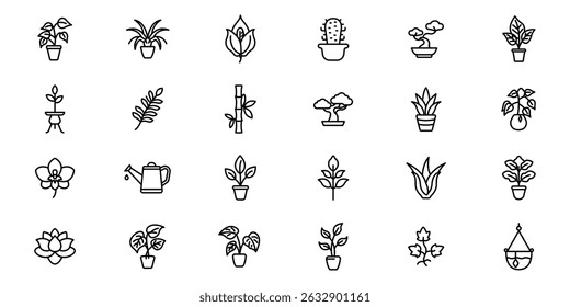 Indoor Plants outline or line icon design bundle.