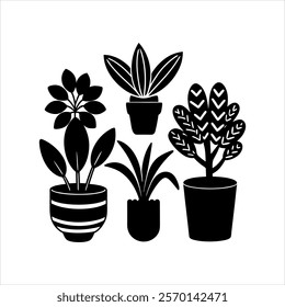 Indoor plants in pots vector silhouette design