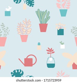 Indoor plants seamless pattern pastel colors