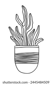  Indoor potted cactus plant drawing. Cute succulent for house garden. coloring page Vector outline illustration isolated. Doodle cacti Plant design element