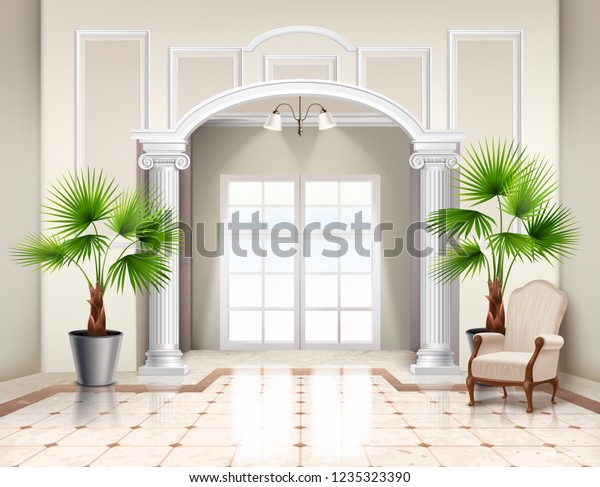 Indoor Potted Fan Palm Trees Decorative Stock Vector Royalty Free